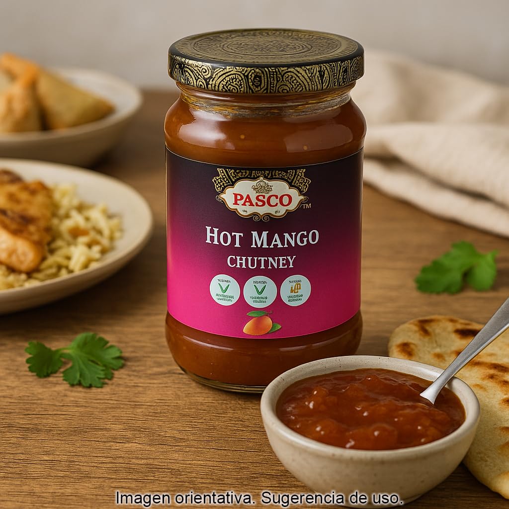 Mango Chutney Picante 320 g Sin Gluten Vegano Tarro Cristal