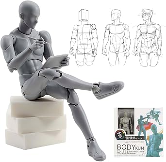 Drawing Doll, 30 Poseable Joints, Male & Female Model, Stand Included, Pro Recommended For Manga & Art, Muscle Expression, Dessan Doll, Sketch Model, Figure, Drawing Practice, Art Teaching Material, Professional, Movable Body Men-Gray