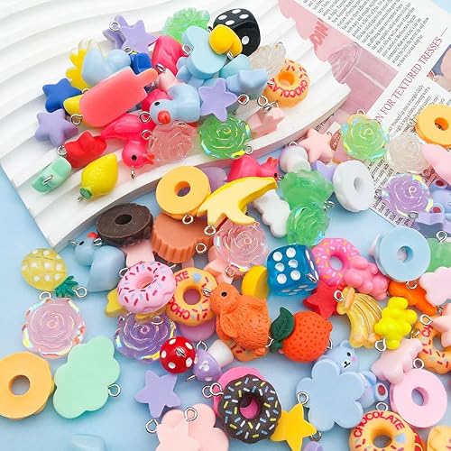 Ximimark 40 pcs Mixed 10/20pcs Random Styles Colorful Resin Cute Imitation Animal Fruit Food Series Charms DIY Handmade Pendants For Necklace Bracelets Earrings Jewelry Making Findings