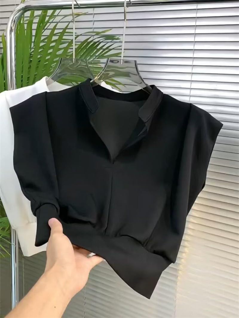 Women’s High-Rise Jeans Women’s Denim Jacket V-Neck Solid Color Pleated Crop Top