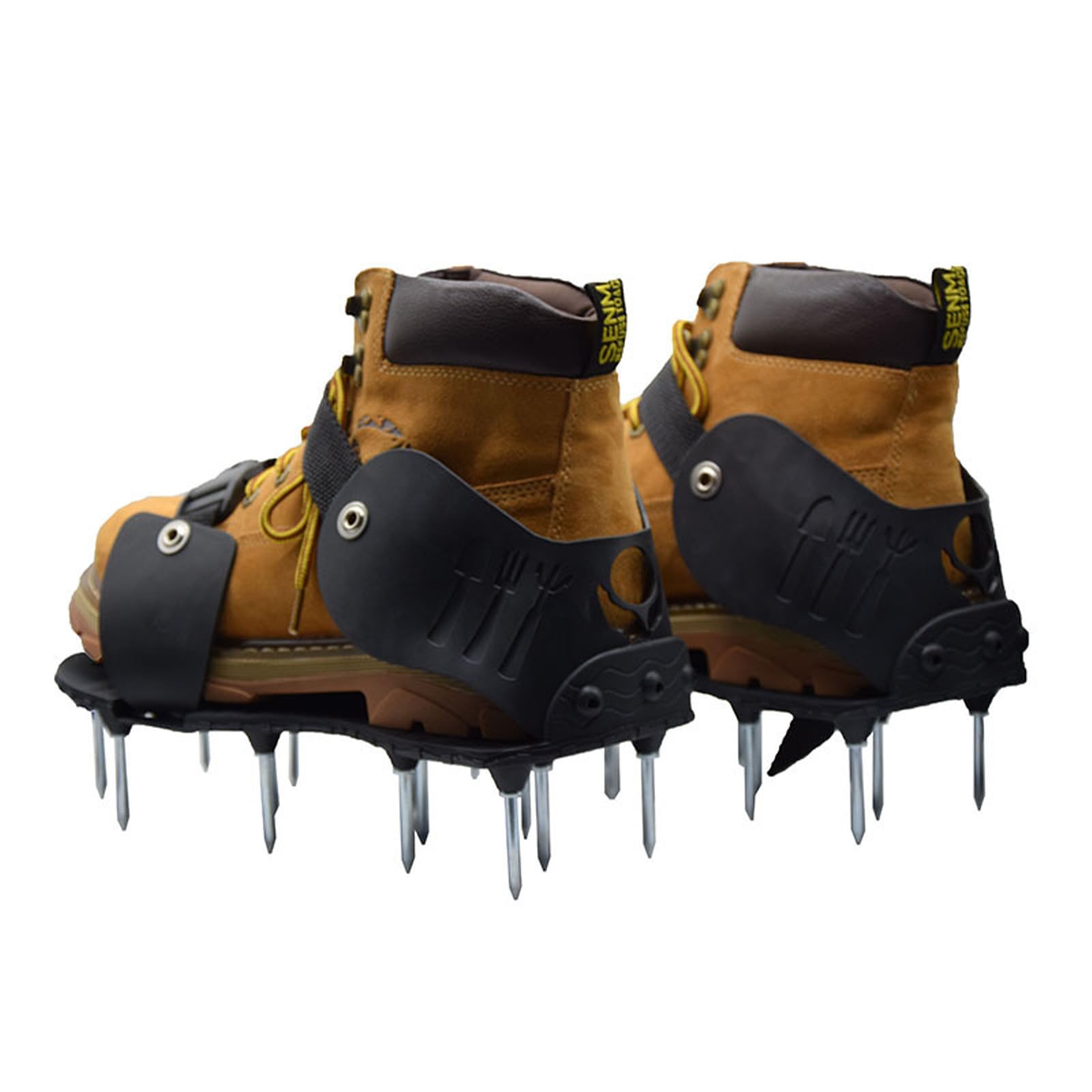 Newft Puncture Resistant Lawns Aerator Footwear With Reinforced Pvc Construction & Quick Closure Systems For Landscaping 2Pcs Pu Leather Lawns Aerator Shoes