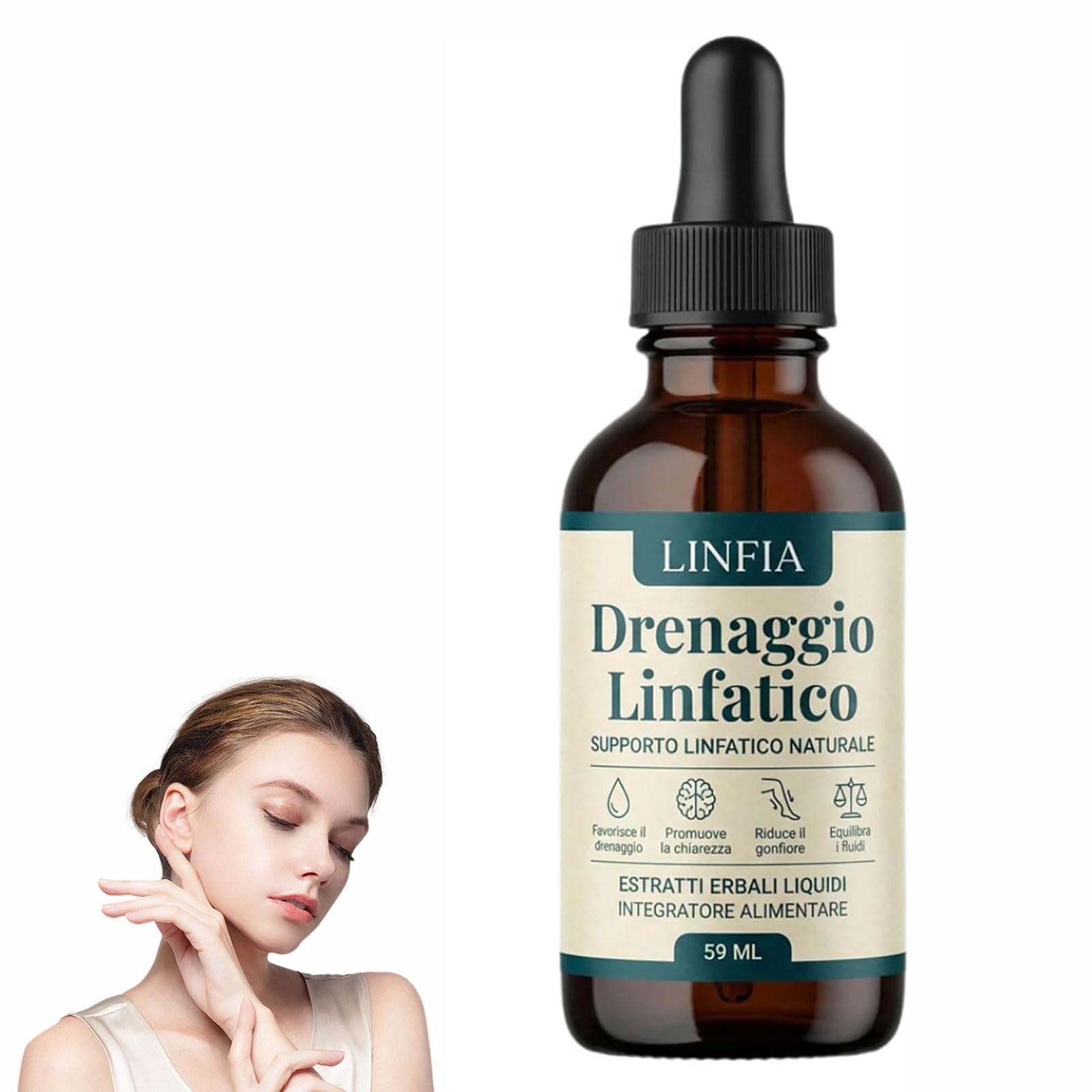 DITU Iinfia Drenaggio Iinfatico Gocce, Formula Erboristica Naturale, Adatte per Donne e Uomini 59ML (1 bottiglia)