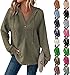 Long Sleeve Pullover Shirts for Women V Neck Button Up Waffle Hoodie Sweatshirt Fall Trendy Knit Henley Shirt (Coffee,X-Large)