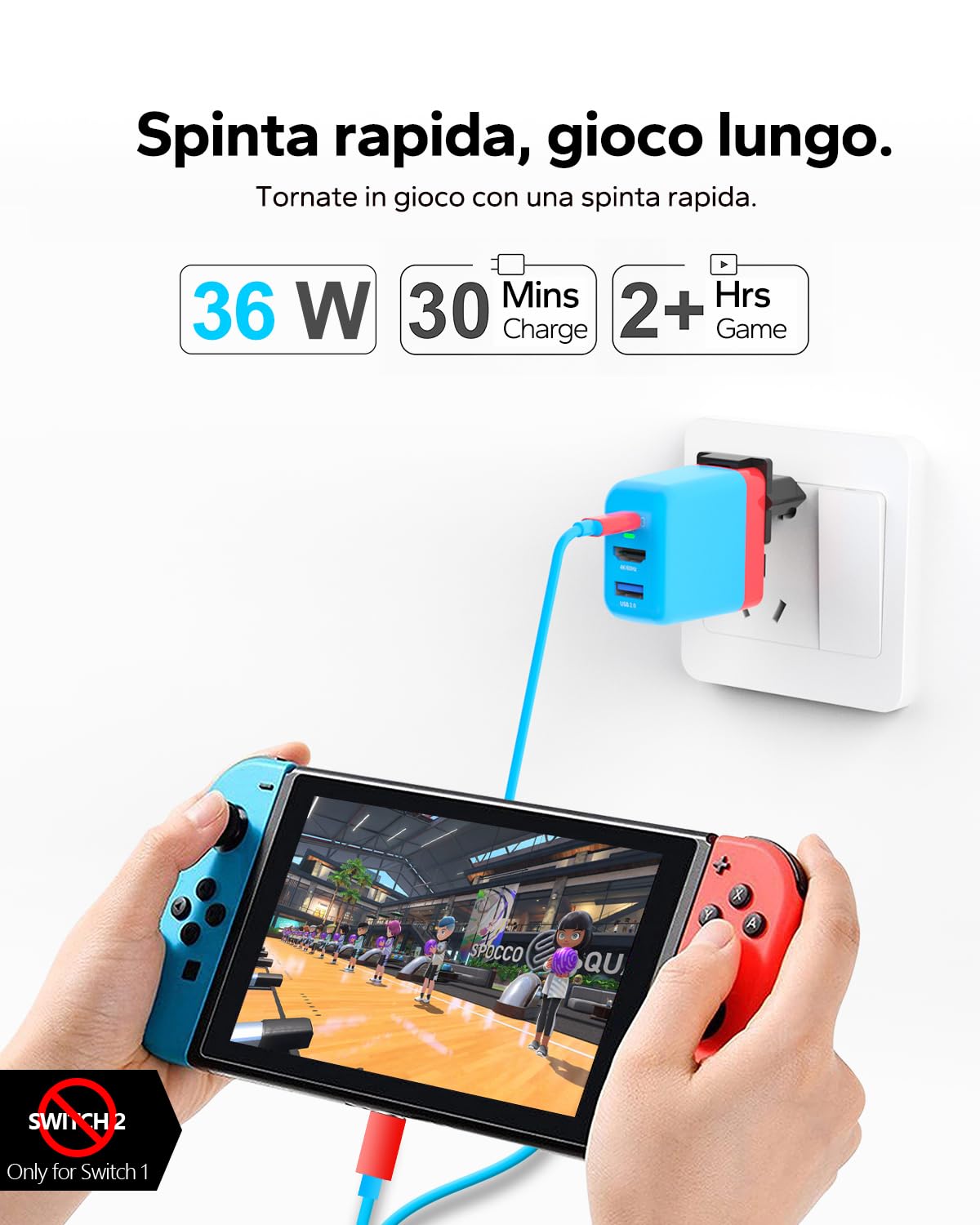 TreasLin Switch Dock, PD 36W Caricatore USB Ricarica Rapida per Switch-OLED TV Dock Station per Switch 4K 60Hz HD Dock portatile Caricatore Adattatori Switch Accessori, Rosso e blu