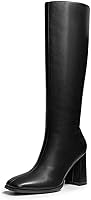 DREAMPAIRS Women's Knee High Square Toe Chunky Heel Boots - Side Zipper Tall Gogo Fashion Long Boots