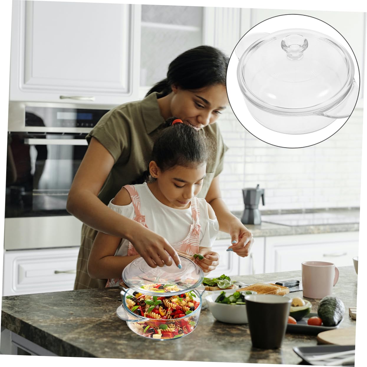 MAGICLULU Salatglas mit Deckel 1,7 L aus Glas Große Salatschüssel Stapelbar Leicht zu Reinigen für Küche und Haushalt