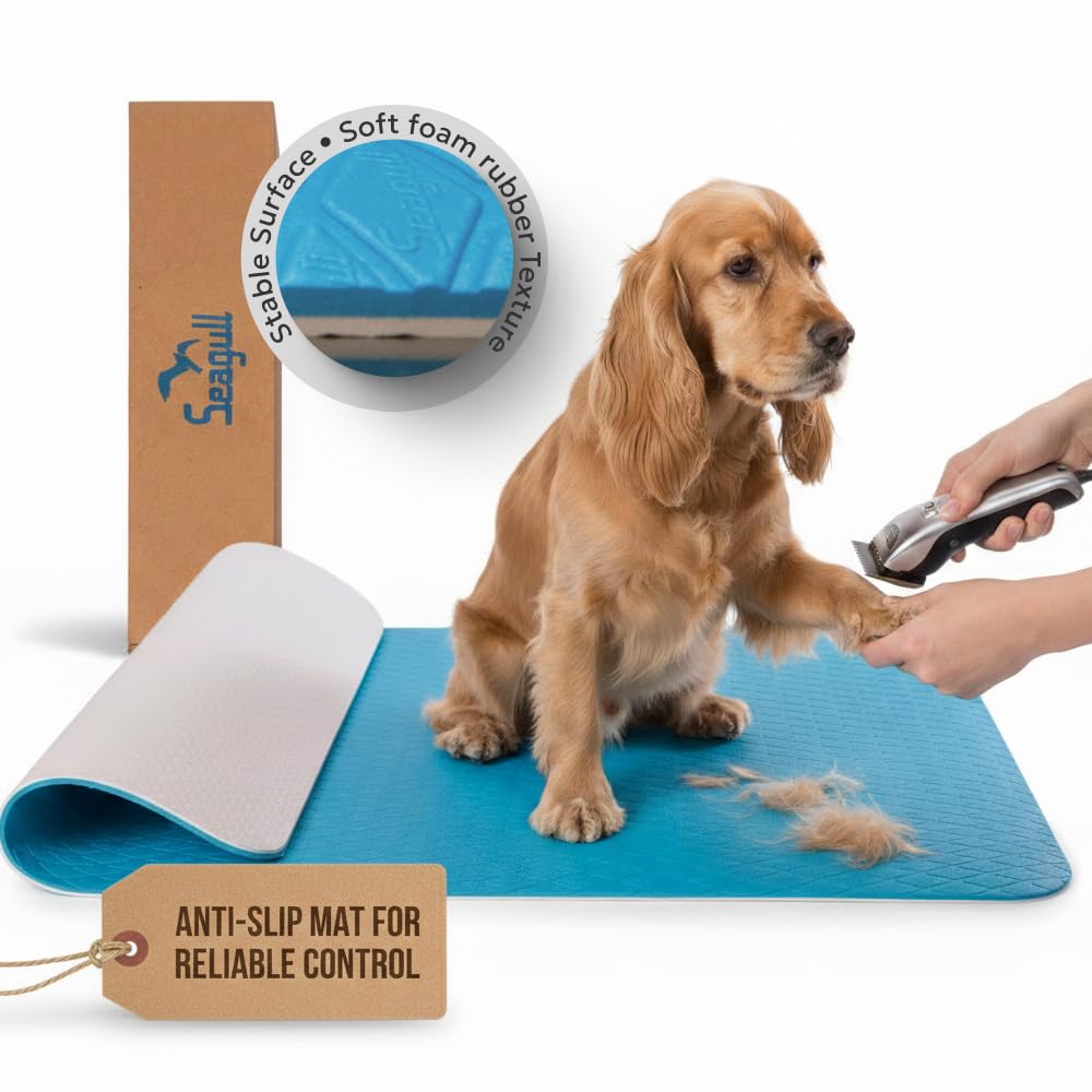 Seagull Multipurpose Foam Rubber Pet Grooming Table Mat 24 x 36 Inch Dog Grooming Mat for Table Cat Grooming Mat Dog Bath Mat Vet Bedding Non Slip Soft Waterproof Light Blue