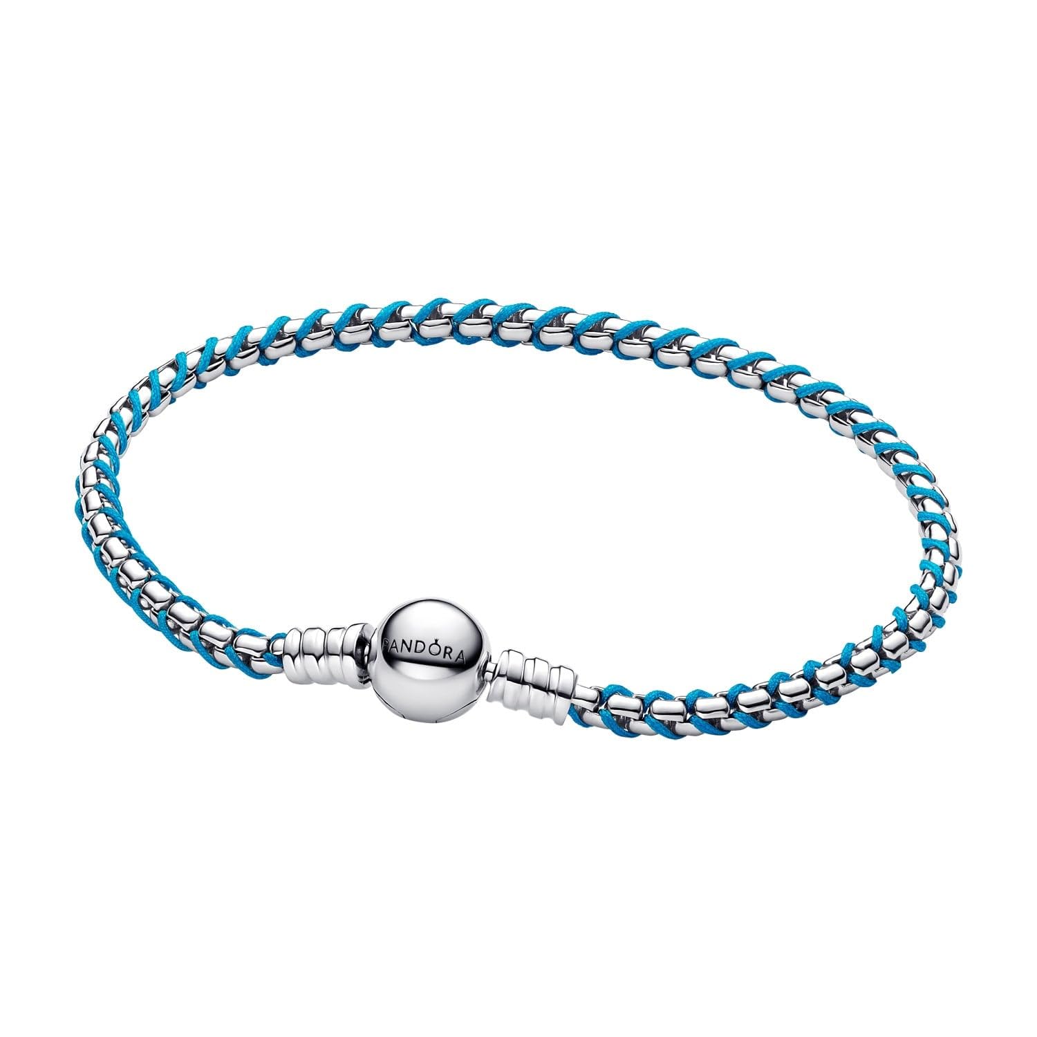 PANDORA Pulsera de plata de ley con cordón azul, combinación de tela y metal, colección Moments, longitud: 17 cm, 593816C01-17, 593816C01-17, Plata de ley, No es una piedra preciosa