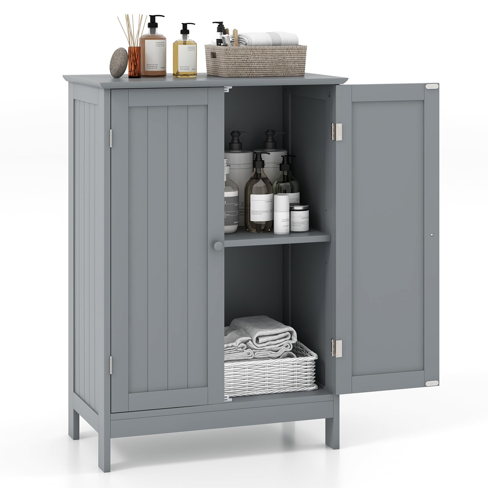 BECOMFORT Bathroom Storage Cabinet, Floor Cabinet with Double Doors & Adjustable Shelf, Modern Home Furniture, Bathroom Organizers and Storage for