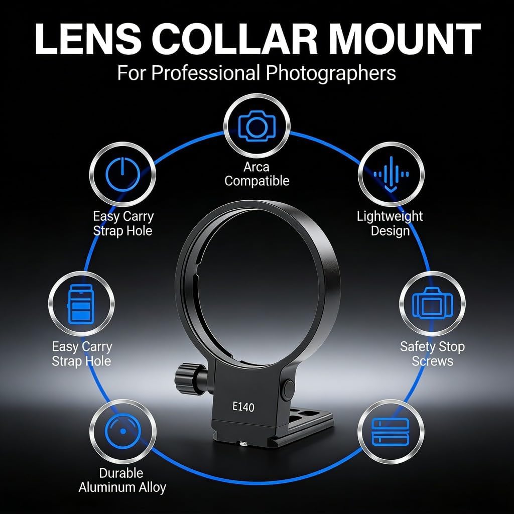 Lens Collar Tripod Mount Ring, Aluminum Alloy with 1 / 4in 3 / 8in Screw Hole for 100-400mm F5-6.3 DG DN OS E Mount - Durable CNC Machined, Secure and Lightweight Design for