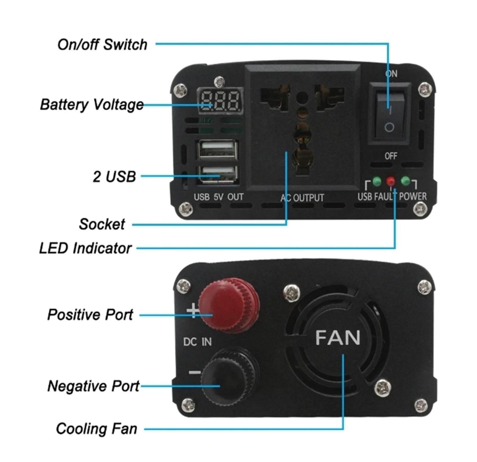 Inversor Corriente para Coche 1500 W 2000 W 2600 W CC 12 V A CA 220 V Adaptador Batería Universal 60 Hz Transformador(2000W A,DC24V)