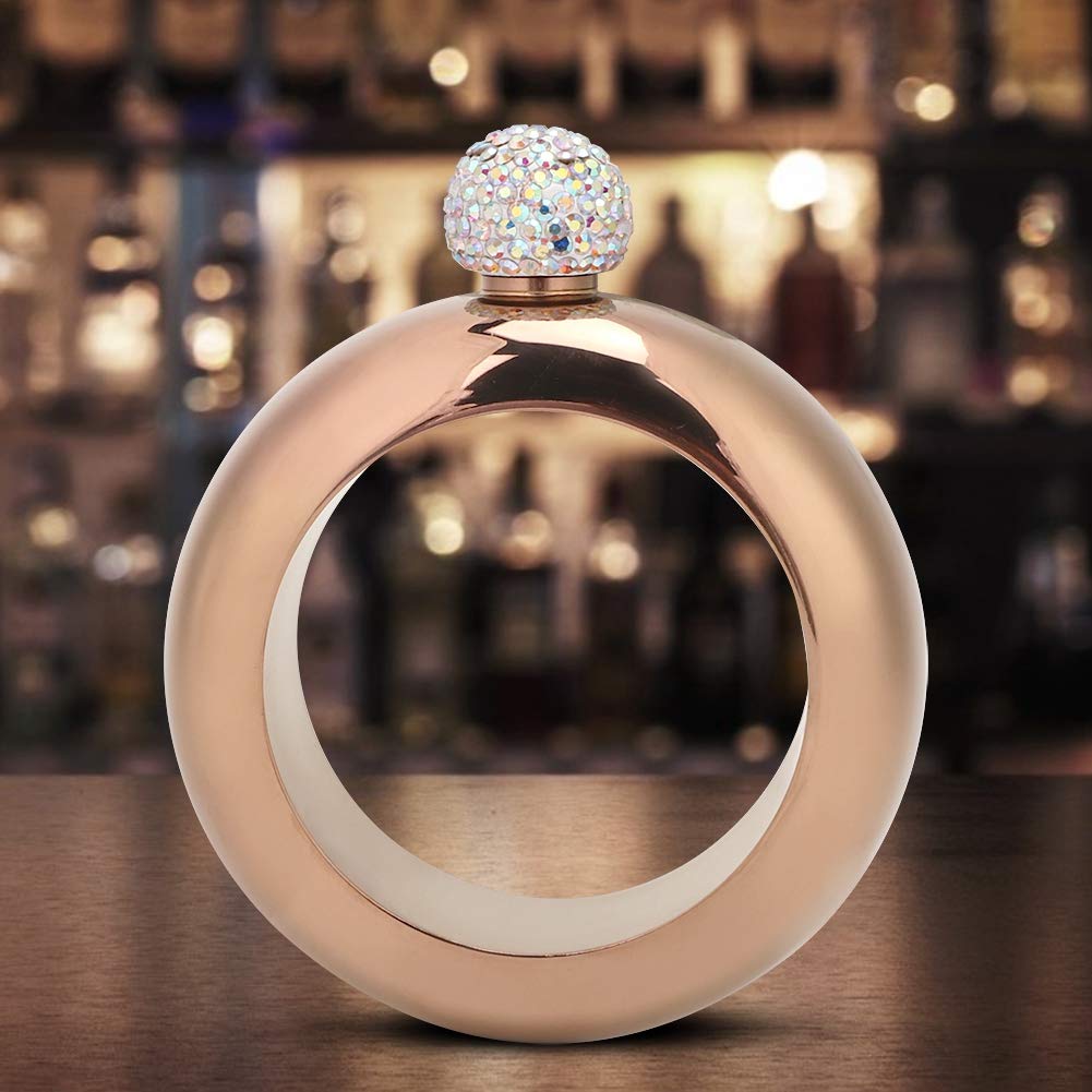 Nikou Bottiglia di Alcol in Acciaio Inox Bracciale, Braccialetto da Fiaschetta per Danza, Compleanno, Festa, Club, Bar, Oro Rosa Brillante, 230ml, 10x11,9cm