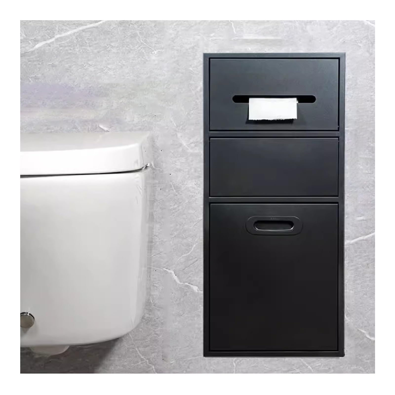 QUSYZD Stainless Steel Shower Nich, Waterproof Wall-Inserted Niche, Recessed Toilet Paper Trash Can Shelf for Bathroom Storage Shampoo Toiletries,Black-b-67x30x14,Black-b