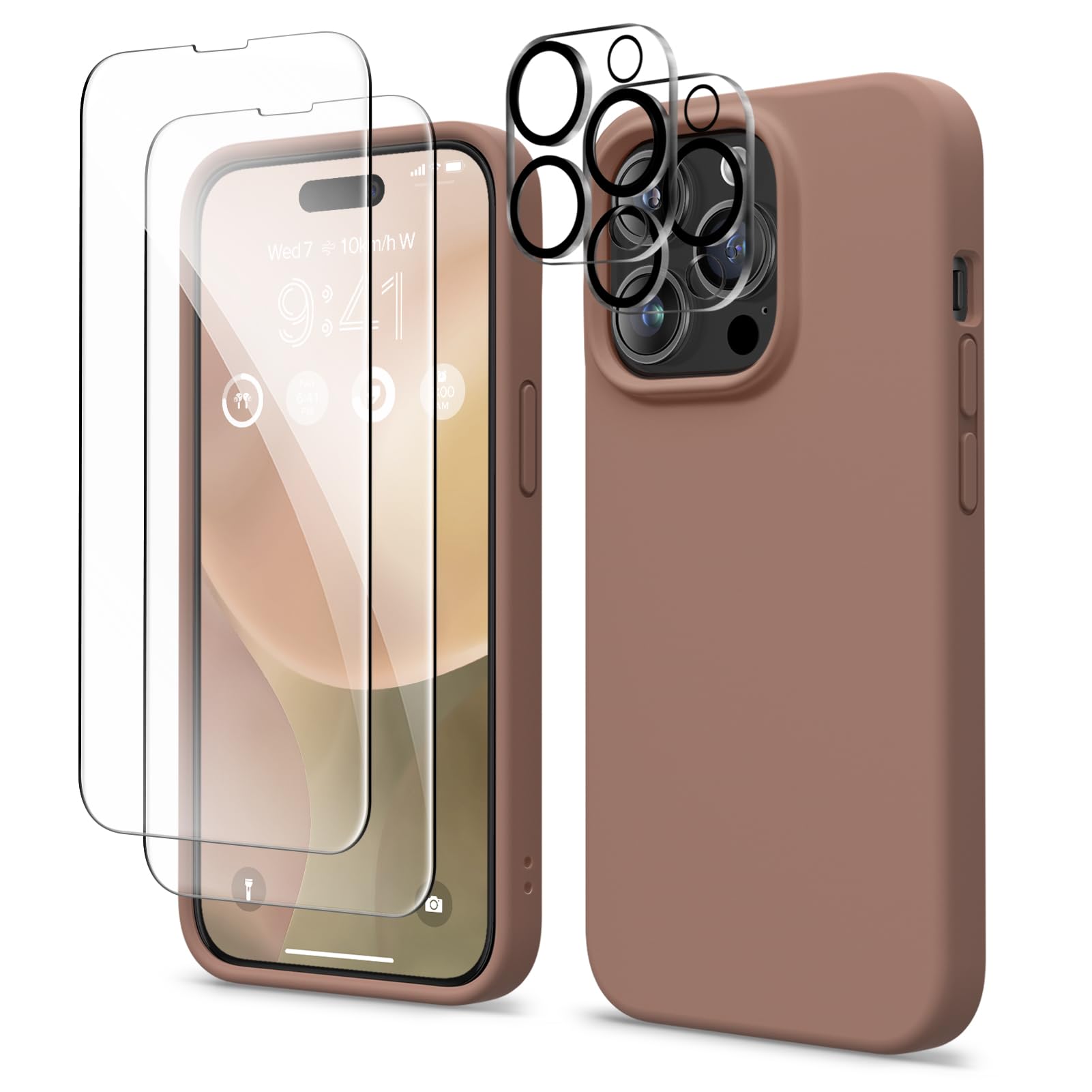 GONEZ for iPhone 14 Pro Max Case Silicone, Compatible with MagSafe, with Screen Protector + Camera Lens Protector, Liquid Silicone Shockproof Protective iPhone 14 ProMax Case 6.7", Brown