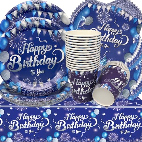 Vaisselle de fête bleu anniversaire jetable pour éviter la vaisselle après une réception