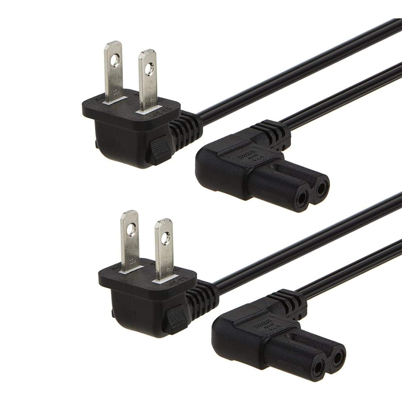 CableCreation 2-Pack 10 Feet Angled 2-Slot Non-Polarized Angle Power Cord (IEC320 C7 to Nema 1-15P) 3M/Black