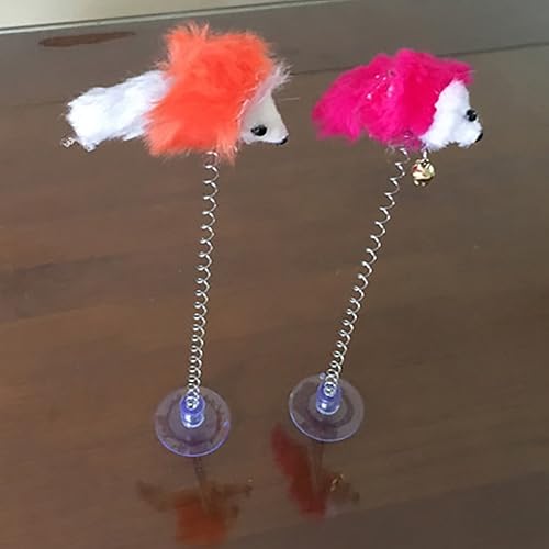 Miniatura 6 de shlutesoy Ratón de plumas suaves imitación primavera gato juego interacción juguete con ventosa gato interactivo juguetes interior color aleatorio