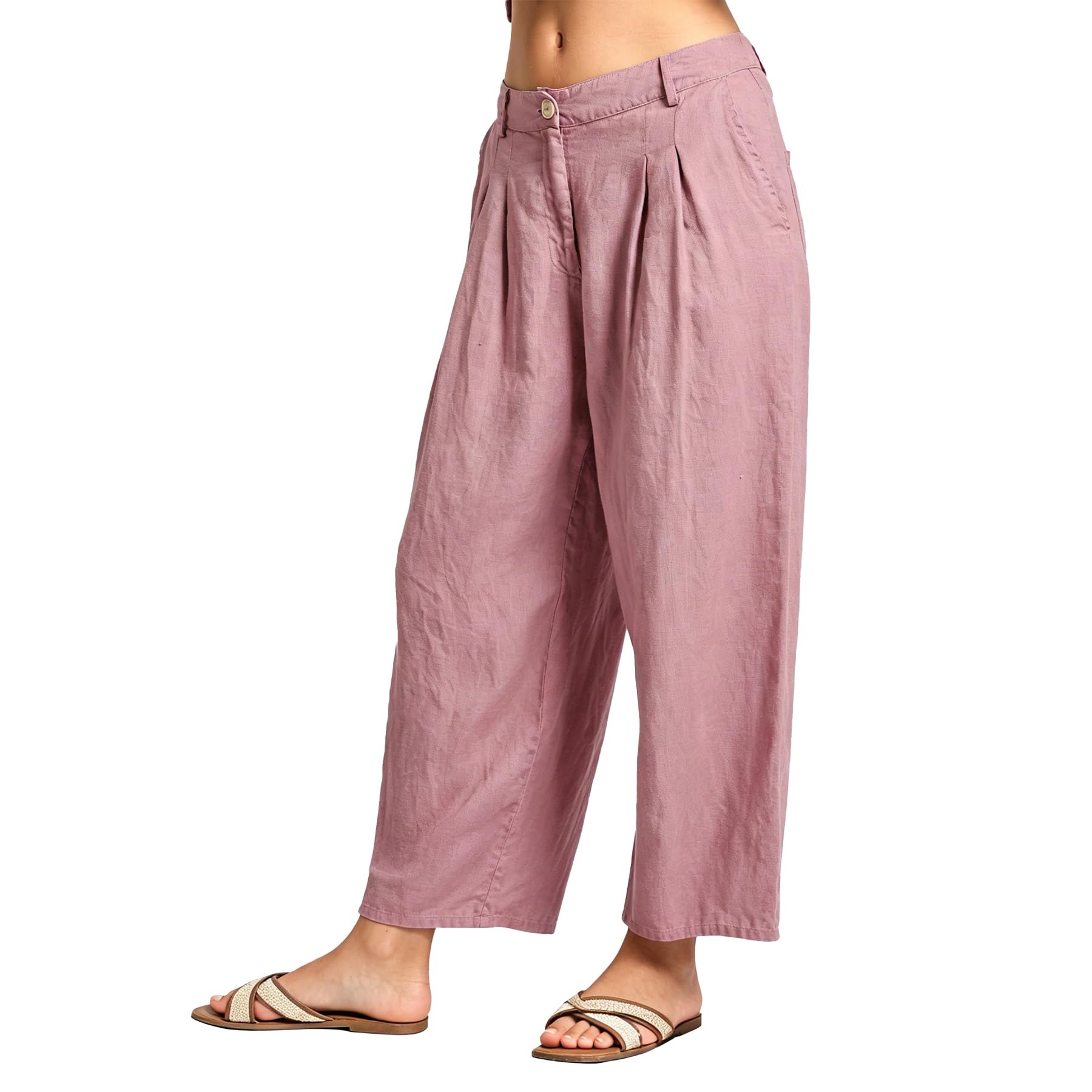 Amazhiyu Pantalones de verano para mujer, ligeros, de lino, pantalones anchos de lino, pantalones mediocampo, pantalones largos y aireados, pantalones de trabajo, pantalones de ocio con bolsillos