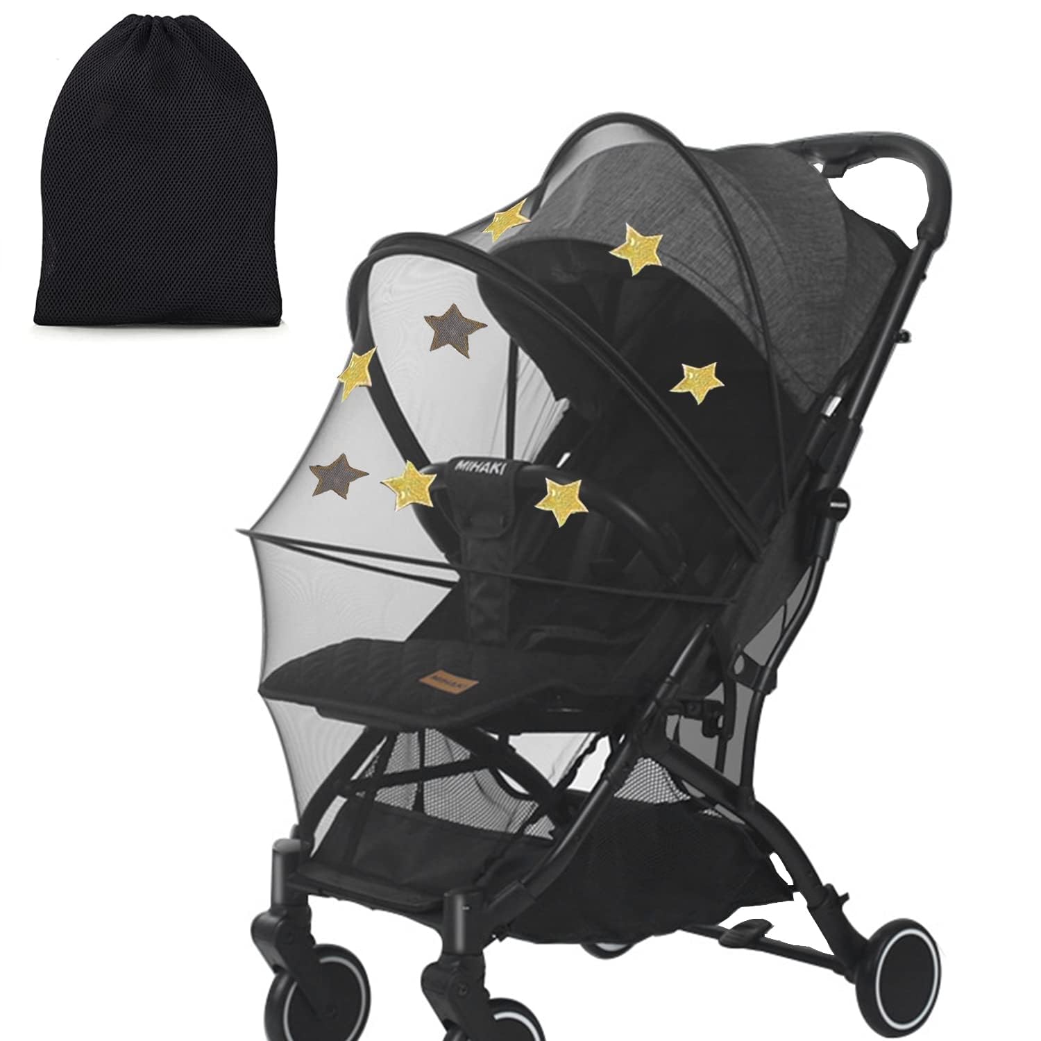 Universal Mosquito and Sunshade Net, Stroller Mosquito Net Fly, Bug Insect Net Protection Cover for Crib Bassinet Car Seat with Storage Bag Black