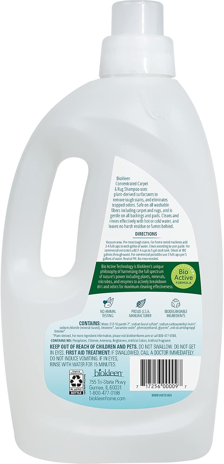 Biokleen Natural Carpet Cleaner For Machine Use and Rug Shampoo Carpet Cleaner, Safe Around Kids and Pets, Citrus Essence, 64 Ounce