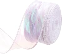 Vista 66 de MECCANIXITY Cinta de Organza Transparente con Alambre Brillante de 2 3/8" de Ancho, Cintas de Gasa Iridiscente Pastel de 3 Yardas Color Beige