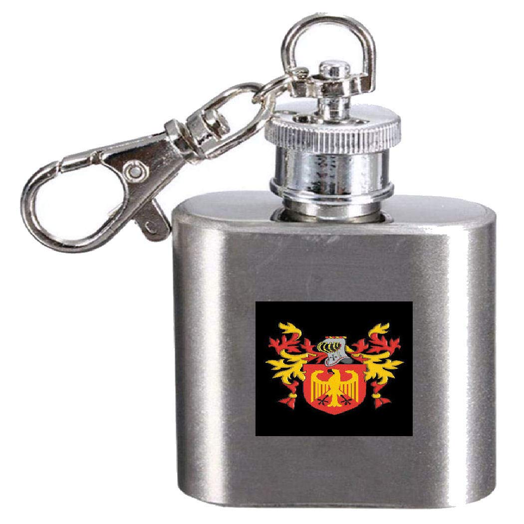 Flasque avec blason gravé du nom Baughan en acier robuste de 28,3ml