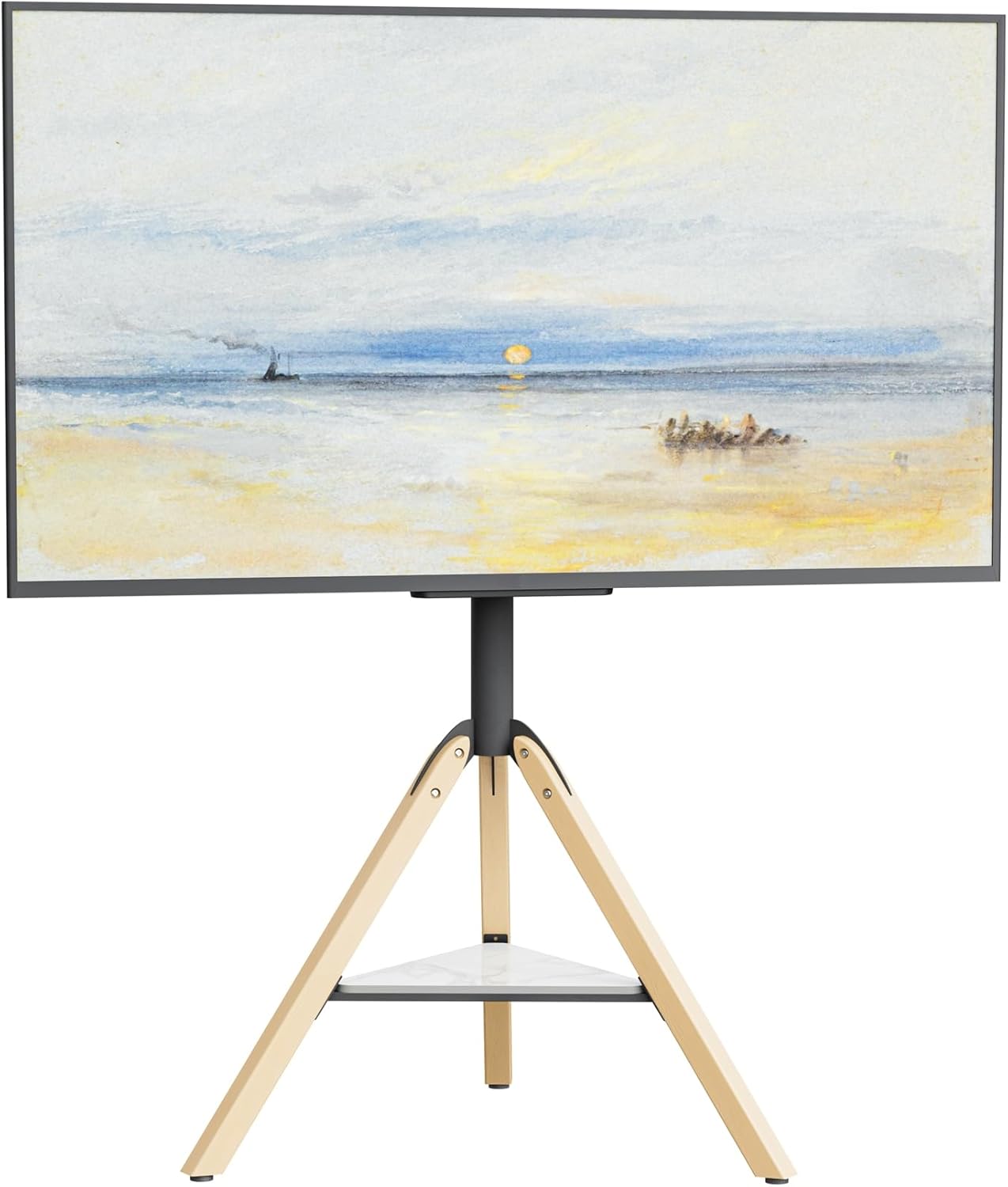 UNHO Design Corner TV Stand for 40 43 50 55 65 75 Inch LED LCD Screens with Sintered Stone Shelving, Tripod Easel TV Stand Modern TV Floor Mount Swivel with Concealed Storage for Bedroom/Living Room