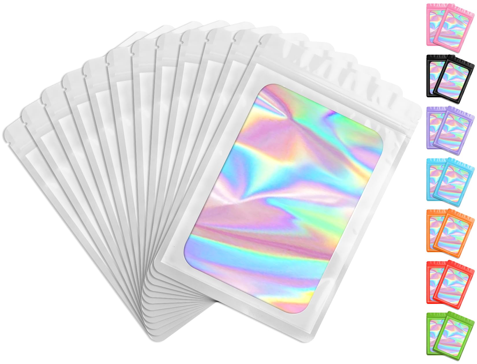 Funfery 100 Pcs Resealable Bags Clear Holographic Bags,Smell Proof Packaging Baggies,Mylar Food Storage Bag,Zipper Sealing Bag for Coffee Bean,Cookies