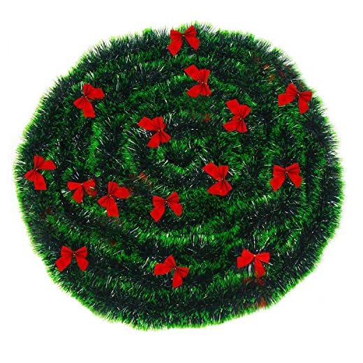 CCINEE Guirlande de Noël de pin artificiel avec 24 nœuds rouges pour cheminée, escalier, cheminée et décoration de fête 10 m