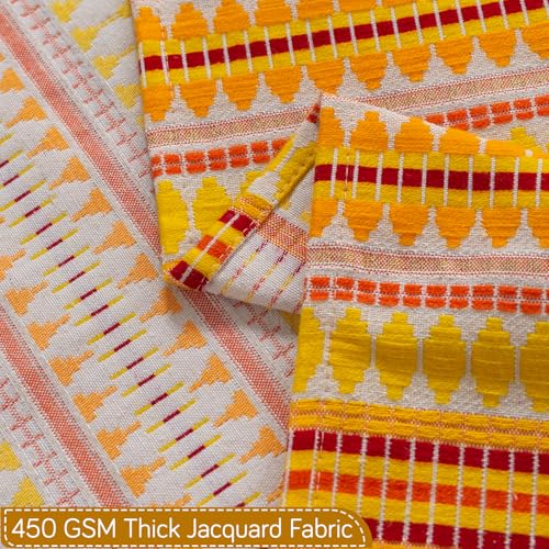 Image of HOKIPO 'Artisan Boho Series' Sofa Backrest Cover with Tassel | 450 GSM Thick Cotton Acrylic Jacquard Fabric Backrest Mat, Size 55x80 cm, Mustard Yellow (IN-900-A1)