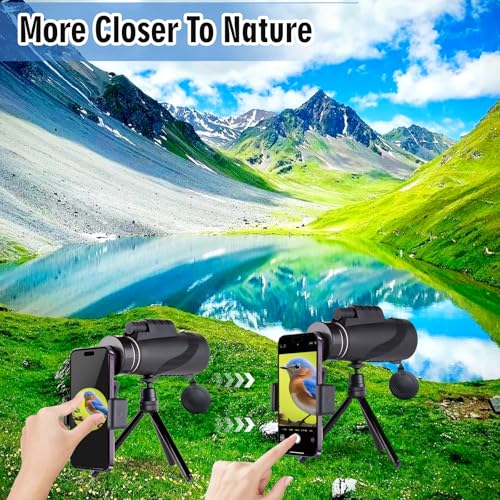 Monocular Telescope 80x100 High Powered Waterproof Monoculars for Adults with Smartphone Adapter Tripod Monocular for Wildlife Bird Watching Hunting Hiking Camping Travel, Black