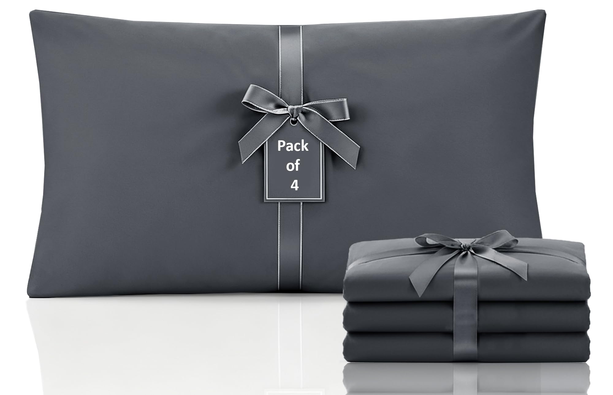 Moonlight Bedding Pillow Cases 4 Pack – Charcoal Pillowcases Envelope Closure Super Soft Brushed Microfiber Standard House Wife Pillow Covers, (50 X 75 CM)