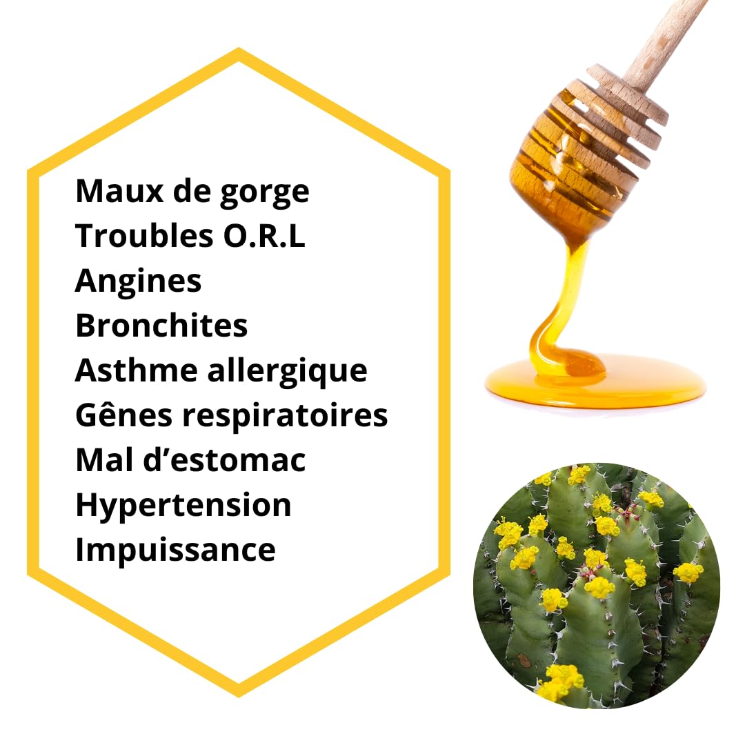 Miel de Daghmous (Euphorbe) 100% pur et naturel, récolté au Maroc, rare et authentique, fabrication traditionnelle, savoureux et intense, nombreuses vertus (maux de gorge, estomac, asthme, tension...)