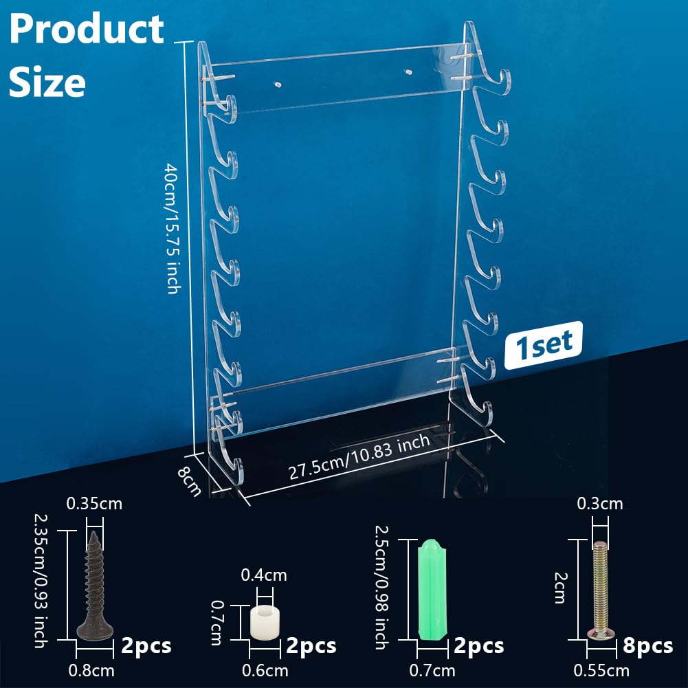 OLYCRAFT Soporte acrílico para 8 pares de baquetas, organizador de baquetas, soporte organizador de baquetas montado en la pared para juego de batería, varitas y sables de luz, 26,6 x 4,5 cm