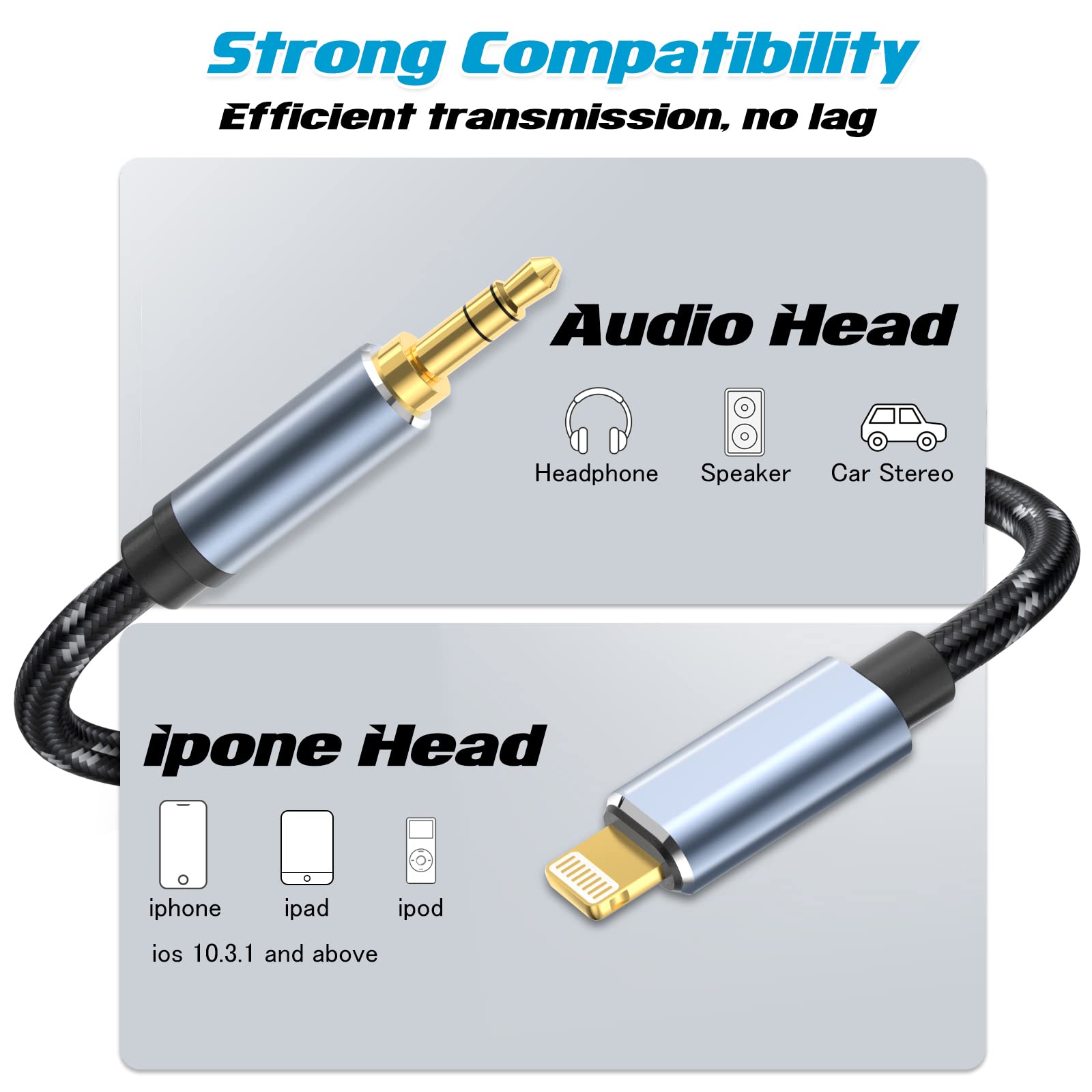 WORLDBOYU Lightning to 3.5mm Audio Cable iPhone Headphones Jack Lightning Aux Cord Compatible with iPhone 13 12 11 XS XR X 8 7 6 iPad iPod for Car Home Stereo, Speaker, Headphone(6FT)