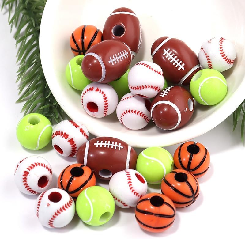 50PCS Silicone Volleyball Beads, 15mm Round Sports Design, Large Hole Spacer for DIY Jewelry Making - Image 8