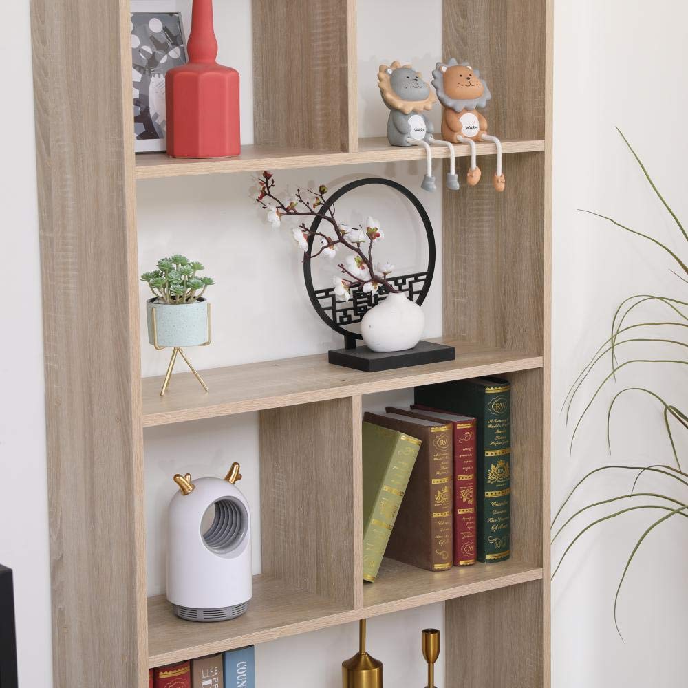 Libreria Scaffale In Rovere 70x188x23,5 Cm, MDF, 6 Ripiani, Moderna Per Soggiorno E Ufficio