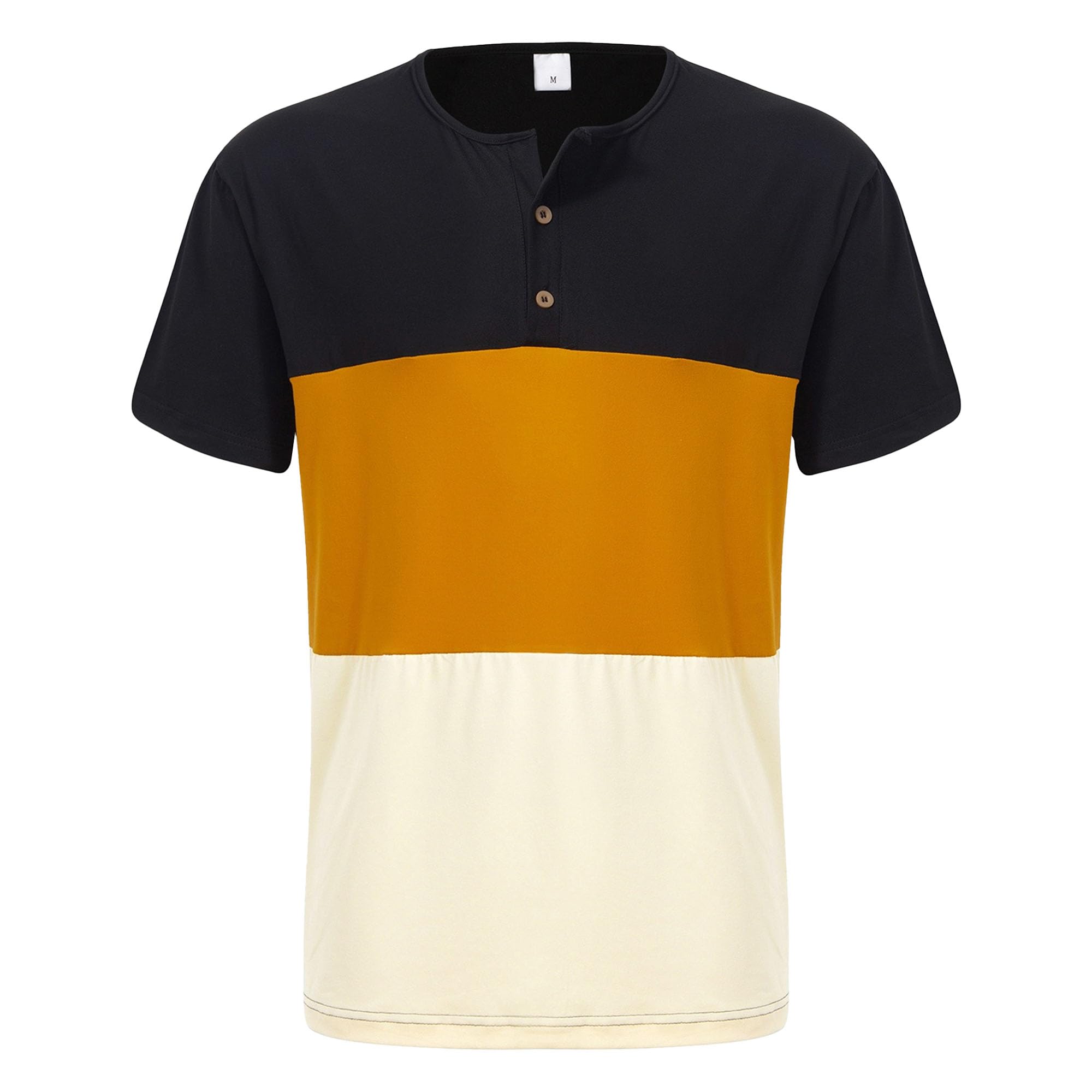 Men Tri-Color Stitching 2 Button T Shirt Slim Lightweight Sport Henry Shirts Summer Casual Exercise Pullover Tops (Style3,X-Large)