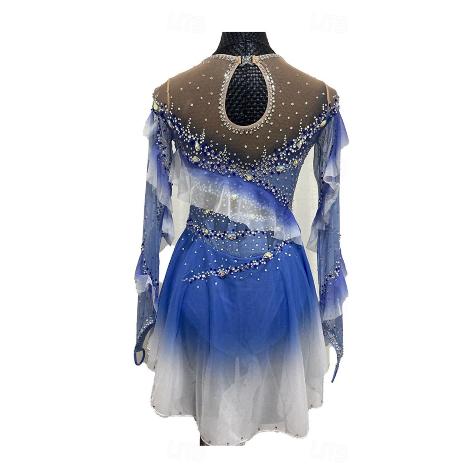 purpleq Professionelles Eiskunstlauf Wettkampf Kleid Gradient Langärmliges Eislauf Performance Kostüm für Mädchen Gymnastik Trikots Activewear Kristall/Strass Rollschuhkleid
