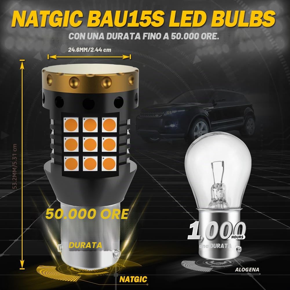 BAU15S PY21W LED Lampadine per Indicatori di Direzione Ambra 3700LM 3030 45 SMD Canbus Errore Anti - Hyper Flash Gratuito per Indicatori di Direzione a LED Anteriori o Posteriori (Pack-2)