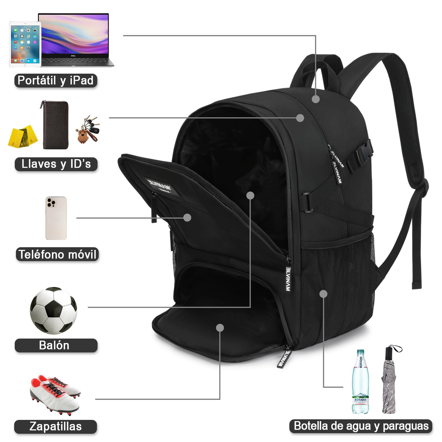 Zaino da calcio unisex con scomparto per pallone e stivali – Zaino sportivo grande impermeabile per donna, uomo, bambino e ragazza – perfetto per allenamenti, scuola e palestra