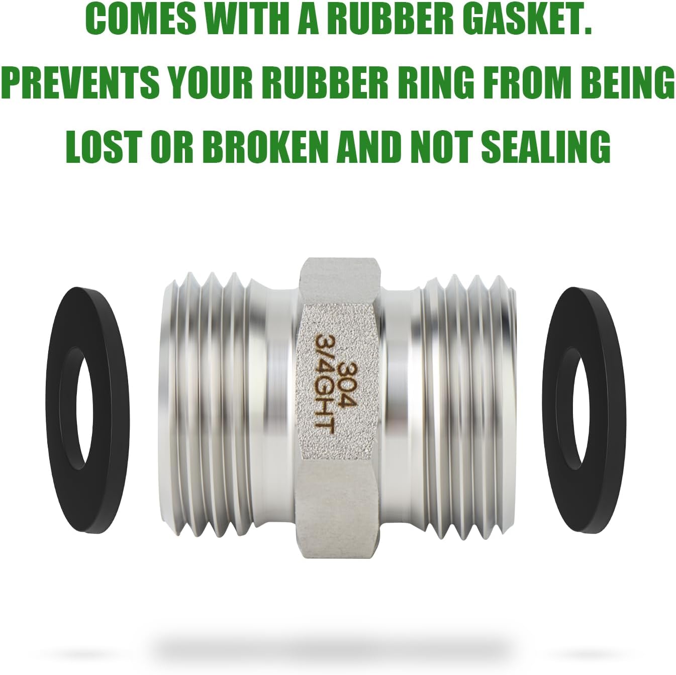 TAISHER 5PCS 304 Stainless Steel Garden Hose Adapter, 3/4" GHT Male x 3/4" GHT Male Garden Hose Connector with Washers