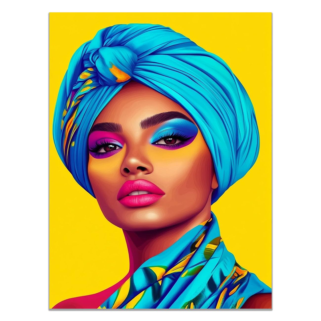 QUSAAOU Wall Decor Paintings Turban Woman Bright Pop Portrait Minimalista Modern Home Decoration Paintings Suitable Living Rooms Bedrooms Already Framed Ready Hang(yellow)-30x45cm1 Unframed