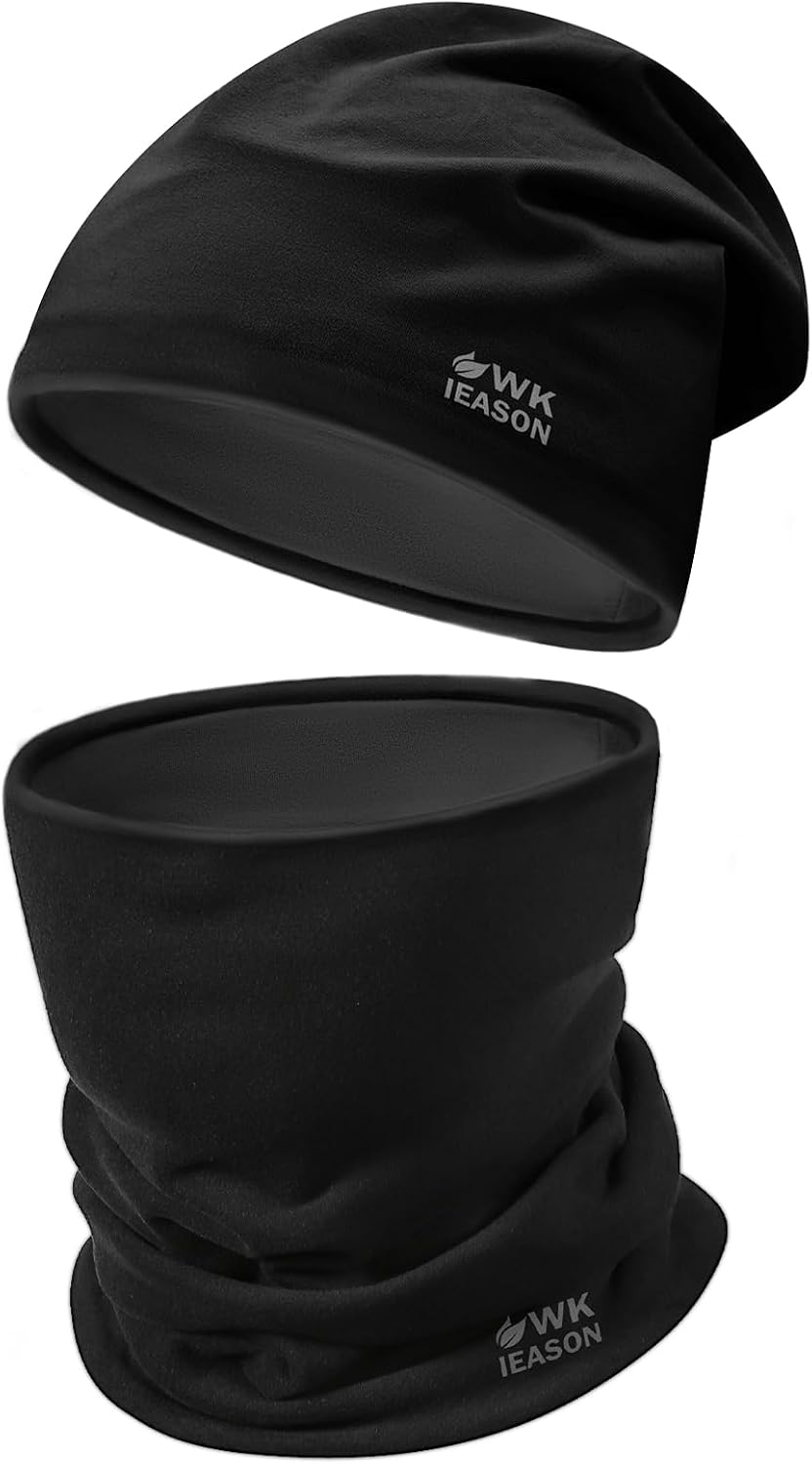 WK IEASON Winter Thermal Fleece Hat Scarf Set for Men Women Warm Windproof Cap Neck Warmer Fleece Beanie Scarf Set for Skiing