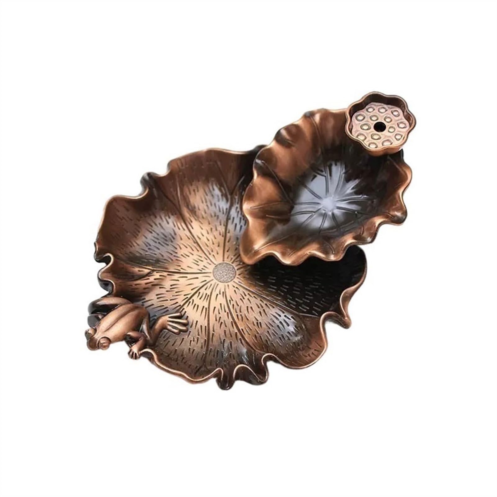 Incense Burner Vintage Metal Backflow Incense Stove Bench Tea Ceremony Decoration Lotus Leaf Shape Zen Meditation Ornament Burner(A)