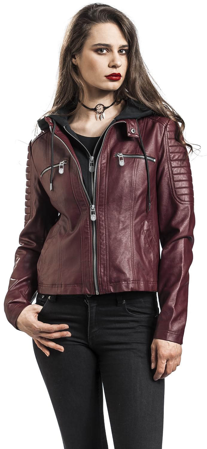 Black Premium by EMP Damen rote Kunstlederjacke mit Kapuze