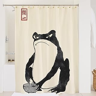 Funny Stall Shower Curtain 60x72inch Japanese Japan Unimpressed Frog Matcha Shower Curtain Sets Anime Art Bath Curtain Waterproof Fabric Asian Curtain for Bathroom
