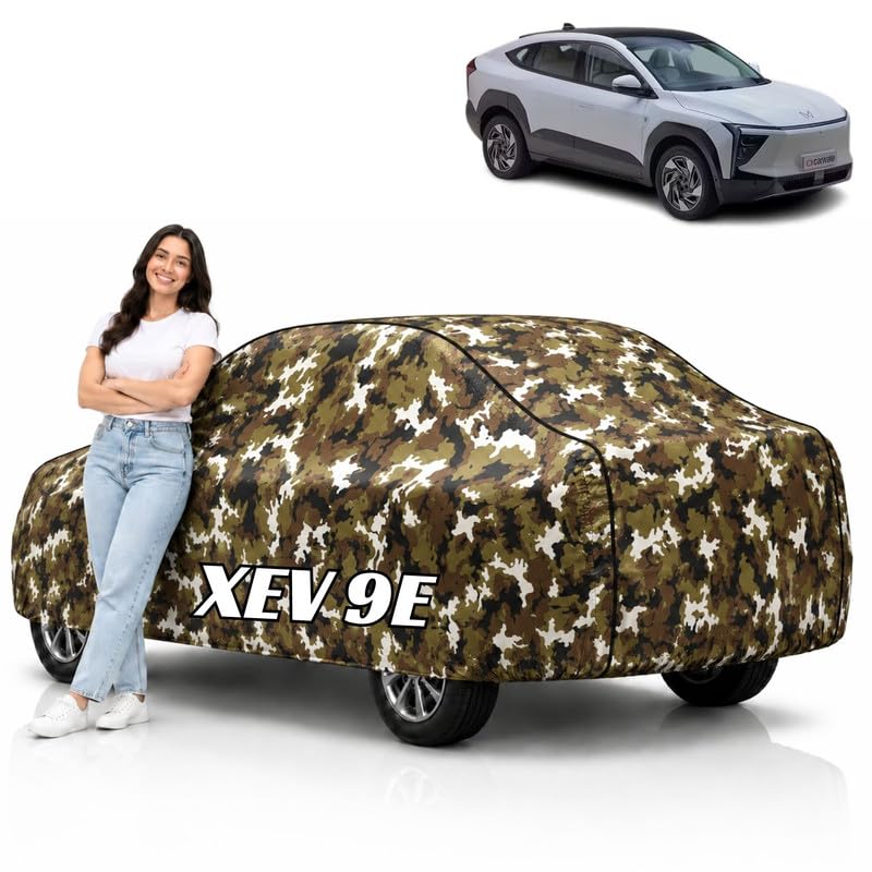 Image of Mind-Blowing 2026 100% Waterproof XEV Series Car Cover | Polyester Car Body Cover for Rain & Sun | UV Protection, Dustproof, Scratch Resistant, Windproof, Heat Resistant, Custom Fit (Jungle)