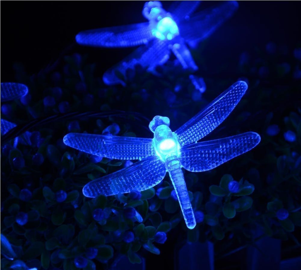 Dragonfly Solar String Lights Outdoor, DINOWIN 20ft 30 LED Waterproof Fairy Lights Decorative Lighting for Indoor/Outdoor Home Garden Lawn Fence Patio Party and Holiday Decorations (Blue) - Image 3