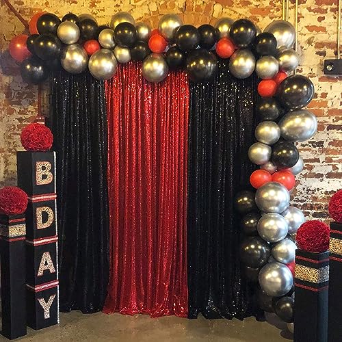 Image of Red Sequin Backdrop Curtains-6 Panels 2FTx8FT Red Backdrop for Valentines Day, Glitter Party Decorations Background Drapes for Wedding Birthday Anniversary Graduation Photo Booth Decor